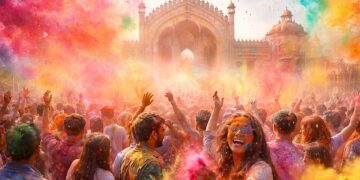 होली में हर्षोल्लास के साथ रंगों की फुहार में डूबा लखनऊ,जुलूस में दिखी परम्परा